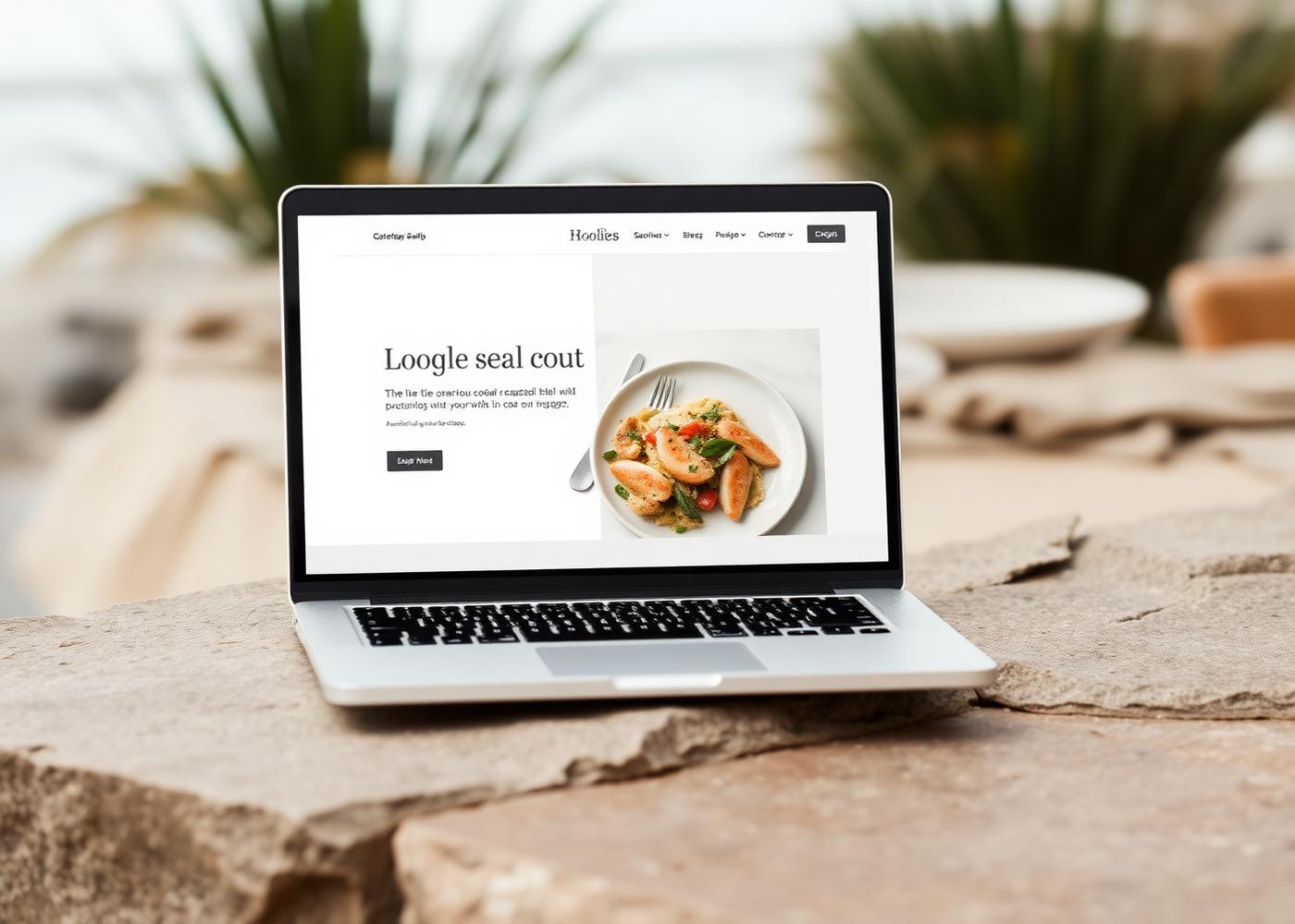 Harbour & Co. website shown on a laptop resting on coastal stone